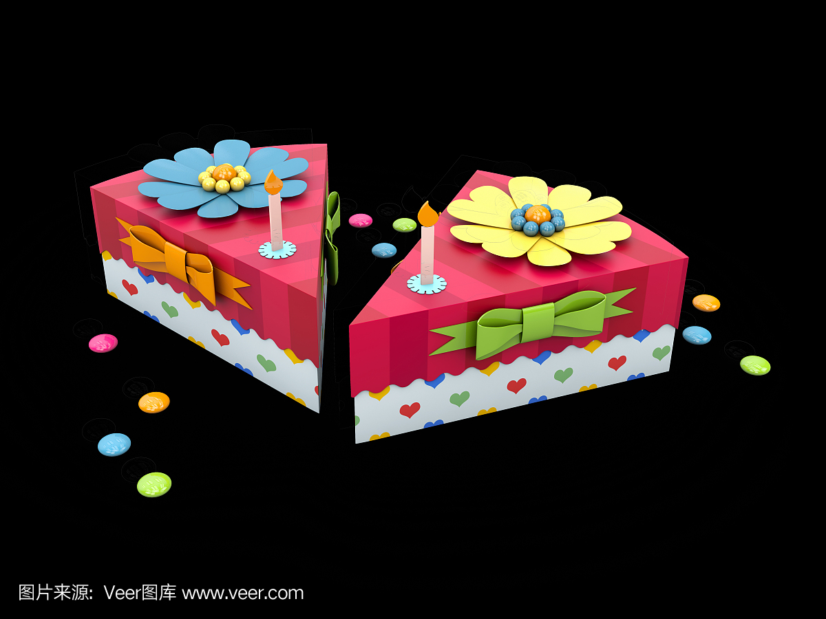 假期三角形紙板蛋糕或派盒,包裝食品,禮物或其他產品孤立的黑色